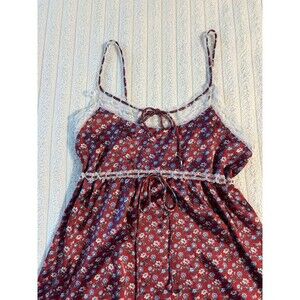 VTG Christian Dior Lingerie 2Pc SET Gown/Robe Lace Trim Womens Medium Red Floral